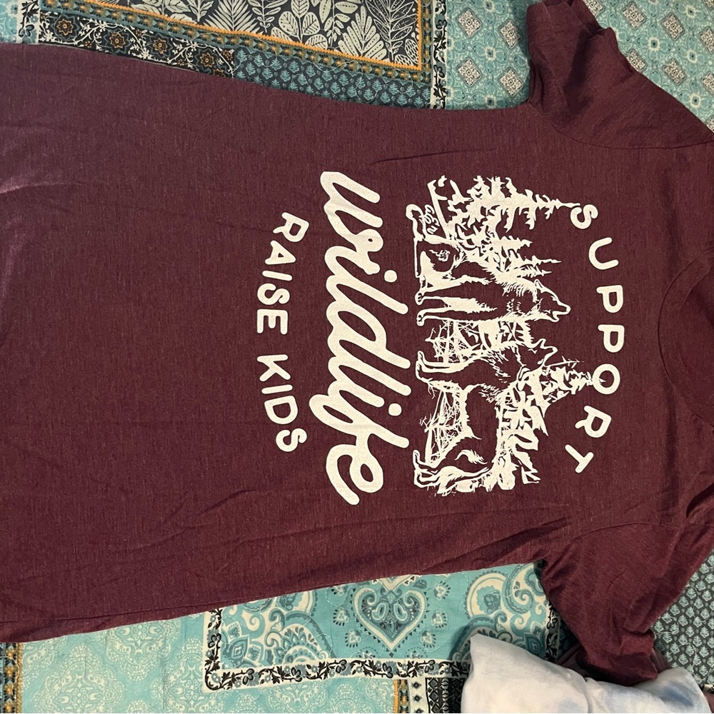 Maroon Graphic T-Shirt with Wildlife Print